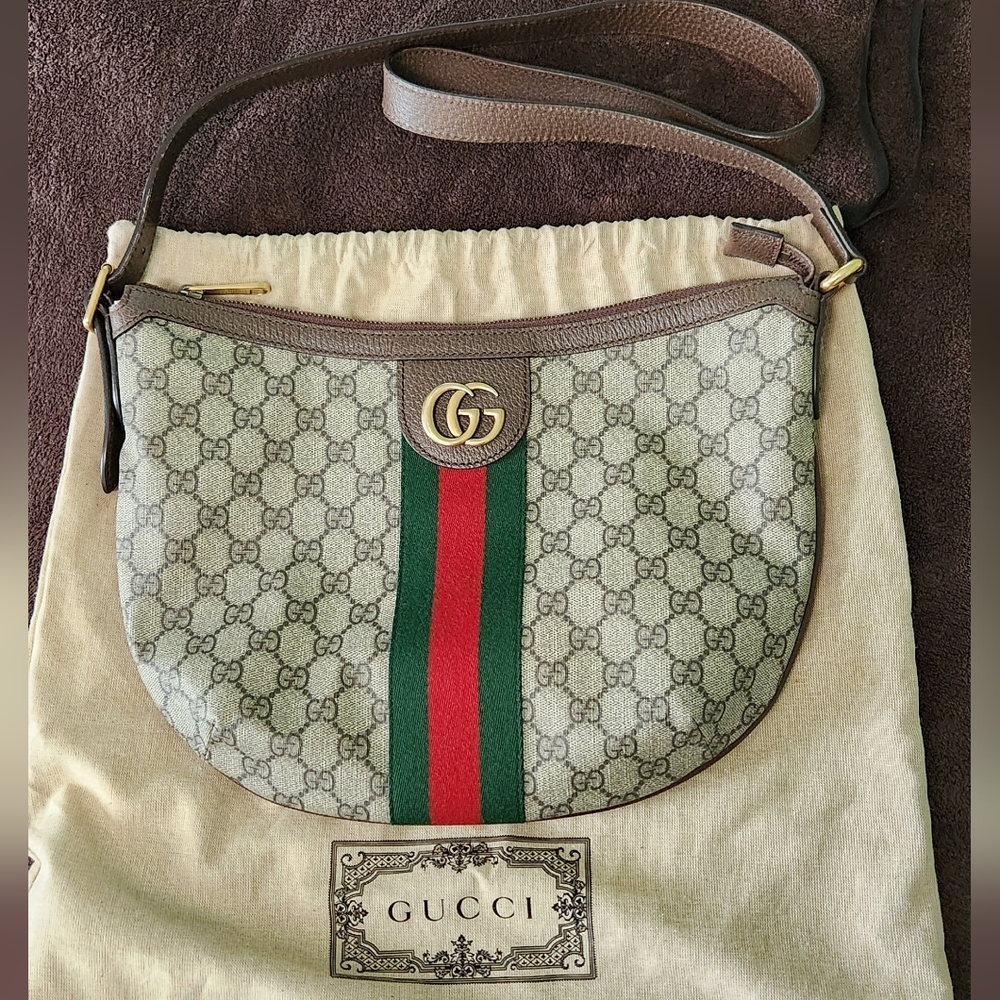 Gucci Ophidia GG Patterned Bag W/Red & Green Stripe 13X9 - Picture 3 of 16